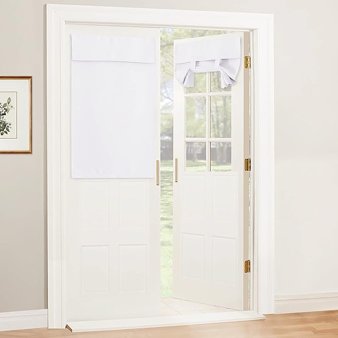 RYB HOME Blackout French Door Curtain - Privacy Thermal Insulated Window Shades for Patio Kitchen Front Entry Back Door Glass Window, Self Adhesive No Drill, 1 Panel, 26" W x 40" L, Pure White