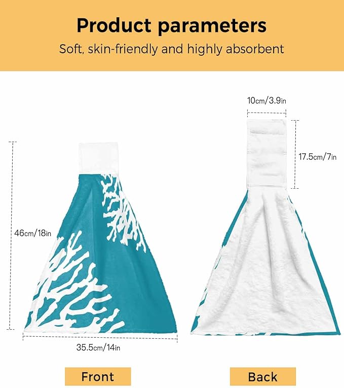 Alandar Home Kitchen Tie Towel Set of 2, Summer Blue Ocean Abstract Coral Absorbent Soft Hand Towels for Bathroom Hanging Towels, Modern Minimalist Art Fast Drying Cleaning Cloth with Loop