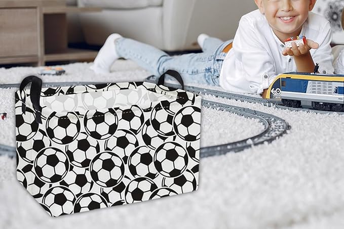 Essme Rectangular Soccer Baskets,Kids Storage Box, Easter Basket for Girls with Handles for Room Decor, Book Bins,Shelf Basket.( Soccer basket)