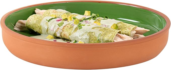 Restaurantware-Terra Tek 34 Ounce Terracotta Cazuelas, 2 Green Glazed Clay Pots For Cooking - Oven-Ready, Microwavable, Terracotta Serving Pots, Dishwashable, For Cooking And Serving