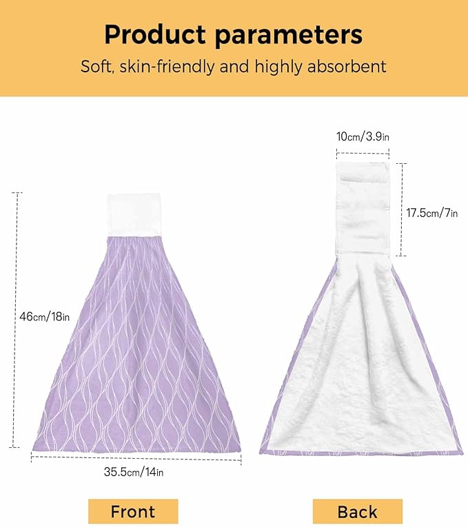 Alandar Home Kitchen Tie Towel Set of 1, Purple Stripes Waves Absorbent Soft Hand Towels for Bathroom Hanging Towels, Abstract Minimalist Art Fast Drying Cleaning Cloth with Loop
