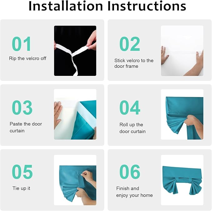 WD Four Side Curtains for Window, Room Darkening Solid Color Door Covering for Glass Door, Tie up Shade 25W x 20L Inches, 1 Panel, Teal Blue