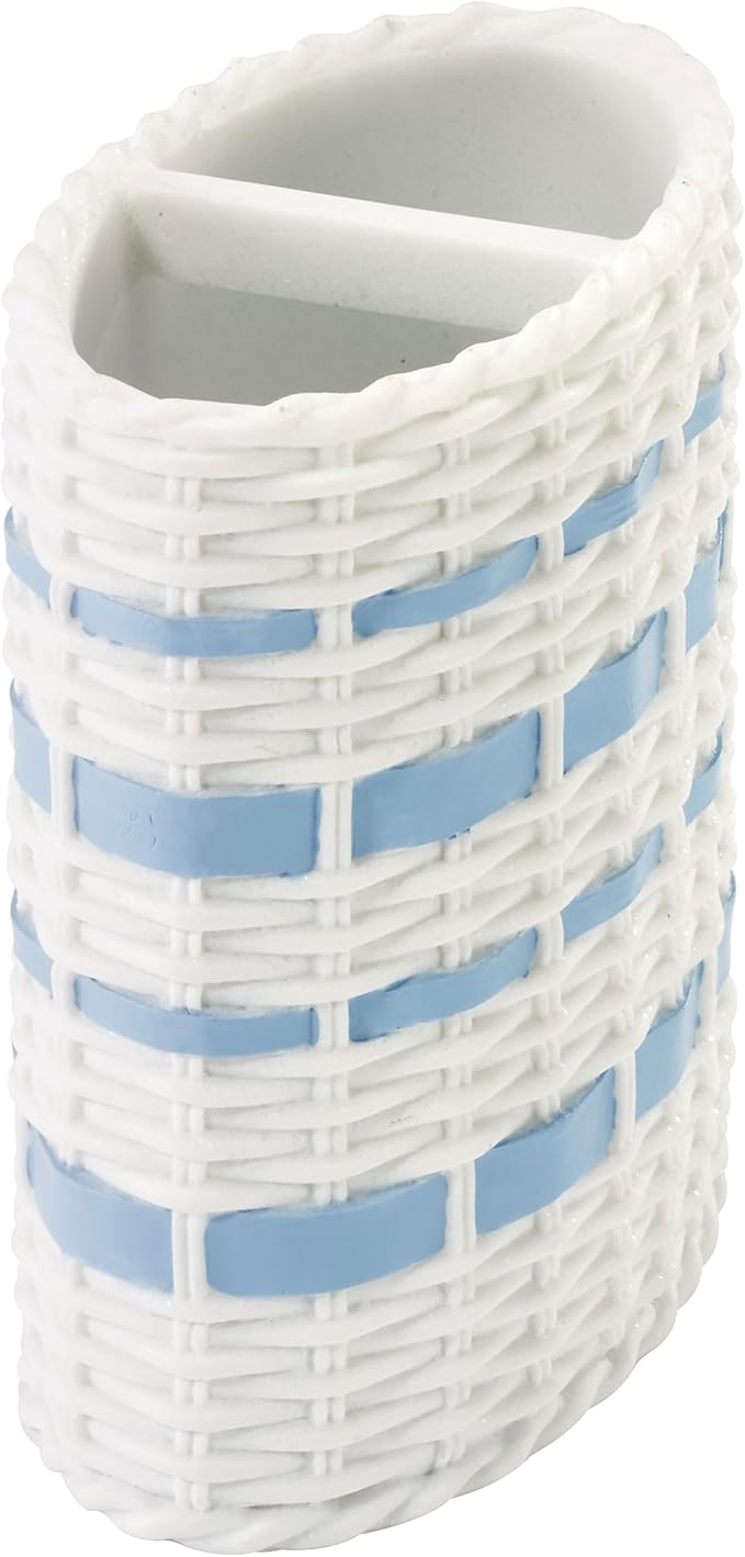 Izod – Toothbrush Holder, Wicker-Textured Hand-Painted Resin with Stripe Detail, Coastal Home Decor – Perfect for Organizing Bathroom Essentials (Savannah)