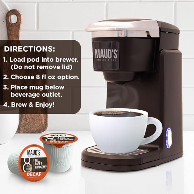 Maud's Decaf Dark Roast Coffee Pods, 50ct, Decaffeinated Coffee in Single Serve Pods – 100% Arabica Coffee, Compatible with Keurig K Cups Maker