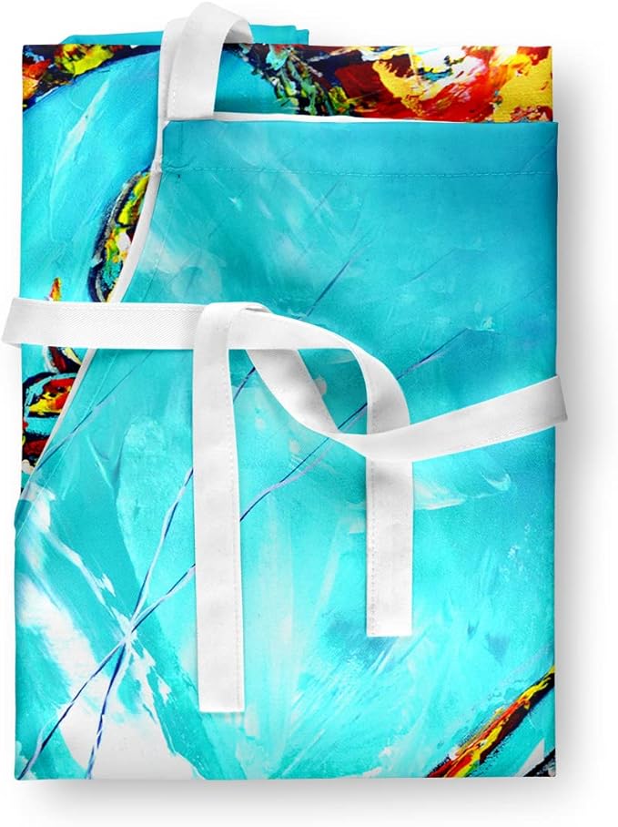 Caroline's Treasures MW1242APRON All That Jazz Teal Shrimp Apron Cooking Kitchen Server Baking Crafts Gardening for Adult Women Men, Unisex, Large, Multicolor