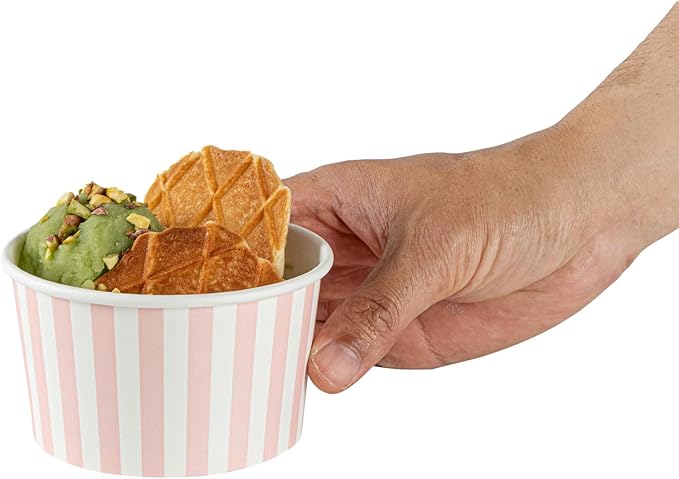 Restaurantware-Coppetta 12-Ounce Dessert Cups, 50 Disposable Ice Cream Cups - Lids Sold Separately, Sturdy, Pink And White Paper FroYo Bowls, For Hot And Cold Foods, Perfect For Gelato Or Mousse