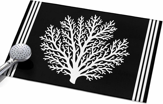 Area Rug 2x3ft, Coastal Coral Reef Texture Washable Rugs for Living Room Bedroom, Ocean Theme Black White Soft Non-Slip Area Rugs Rectangle Floor Carpet for Dining Room