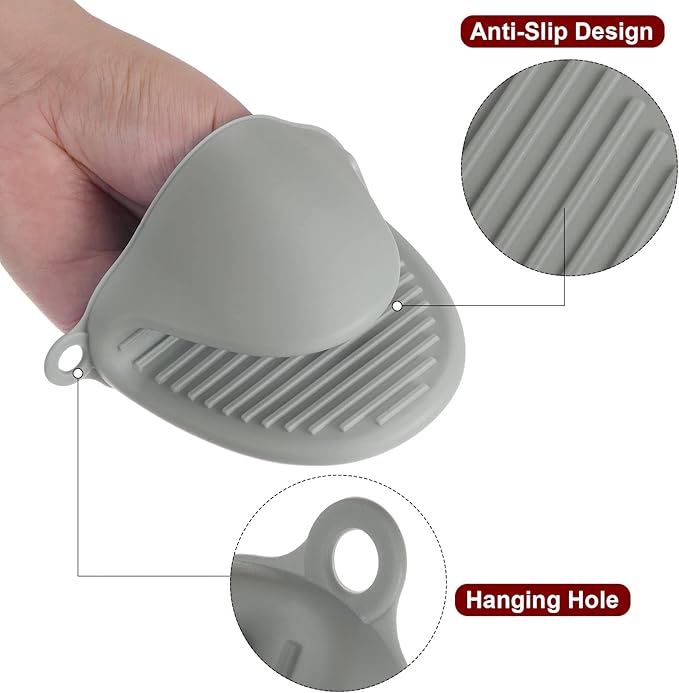 HARFINGTON 4pcs Thickened Mini Oven Gloves, Heat Resistant Silicone Oven Mitts Finger Pinch Grips Pot Holder for Kitchen, Cooking, Baking, BBQ Heat Resistant Gloves, Gray