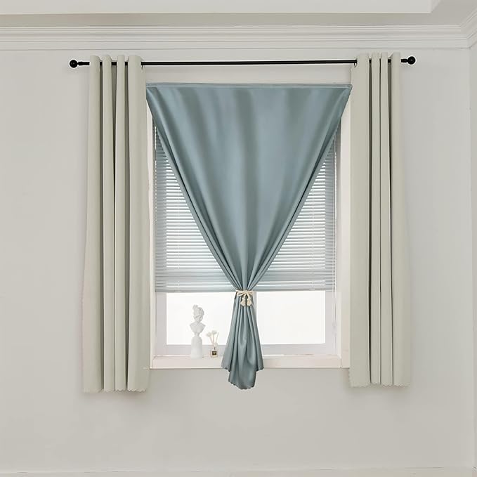AJAZZ Self Adhesive Curtains 100% Blackout Shades Window Cover Sticky Curtain Portable Easy Open Blackout Curtains for Bedroom Living Room No Drilling (Silver, 59" W x 63" L) 1 Panel