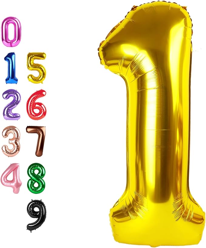 Balloons Numbers 1 for First Birthday, Balloon Numbers 40 Inch, Gold for Baby Shower, Big Baloon for 1 11 12 13 16 18 21 Birthday Wedding Anniversaries Party