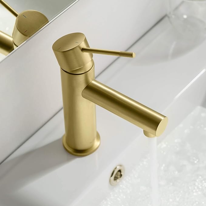 KIBI KBF1010 Solid Brass Single Handle Single Hole Circular X Faucet for Bathroom Sink | High Arc Faucet Spout | Brushed Gold | Corrosion and Rust Resistant