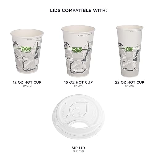 Eco-Products GreenStripe Compostable Paper Cup Sip Lids, Case of 1000, Fits 12-22oz Cups, Made from PLA Renewable Plant Based Plastic, ASTM Compliant, BPI-Certified