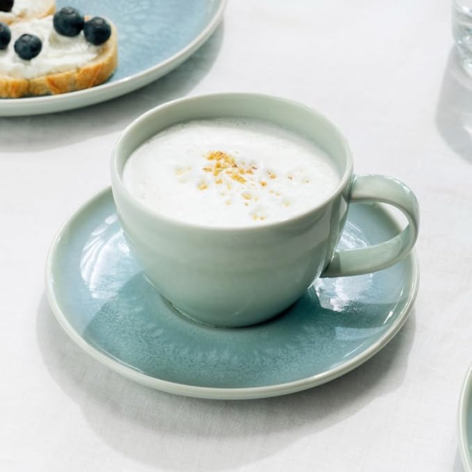 Villeroy & Boch like Crafted Blueberry Coffee Cup, Premium Porcelain, 4.75 x 3.75 x 2.5 in, 8 oz Capacity, Dishwasher and Microwave Safe, Turquoise