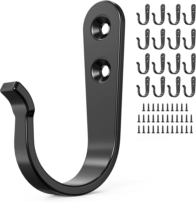 BREYDROK 15PCS Wall Hooks for Hanging - Heavy Duty Coat Hooks for Wall, Coats, Backpacks - Black Metal Hooks for Hanging Wall - Wall Mounted Clothes Hooks for Hats, Towels, Clothing