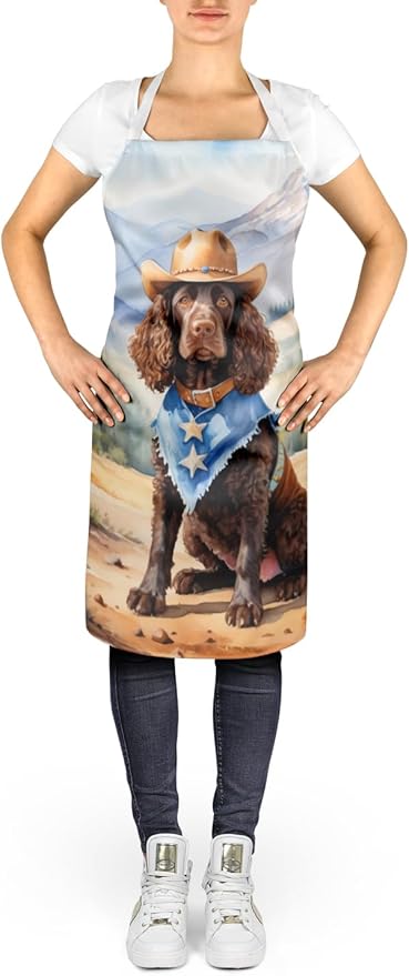 Caroline's Treasures American Water Spaniel Cowboy Welcome Apron Cooking Kitchen Server Baking Crafts Gardening for Adult Women Men, Unisex, Large, Multicolor