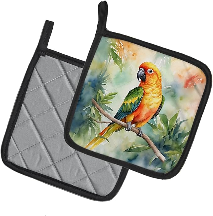Caroline's Treasures Sun Conure Pair of Pot Holders Kitchen Heat Resistant Pot Holders Sets Oven Hot Pads for Cooking Baking BBQ, 7 1/2 x 7 1/2