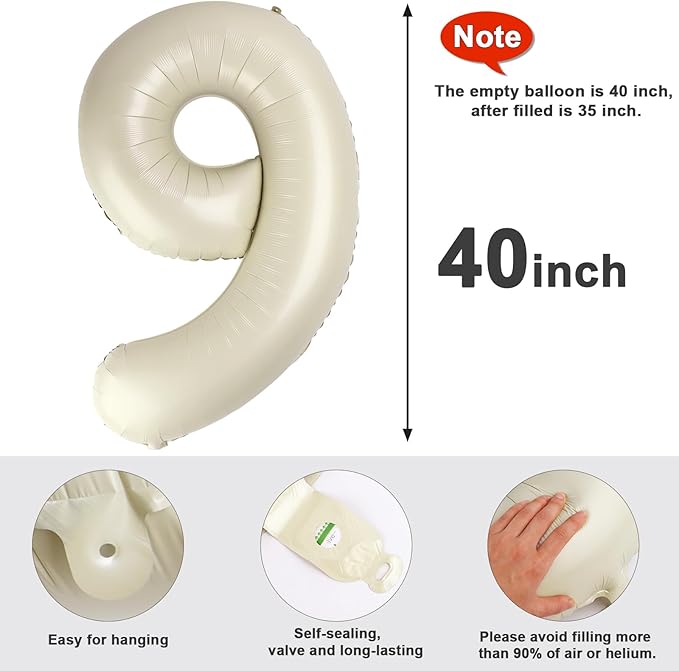 Number Balloons 40 In, 9 Balloon Numbers Birthday Decorations for Women Men, Cream Birthday Party Decorations Big Balloons for 19 29 39 Wedding, Celebration Party, Graduations