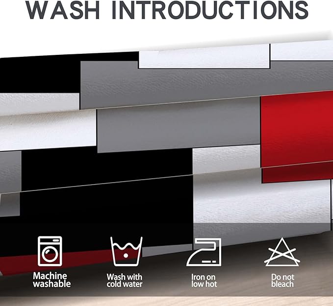 MCALK Red Blackout Kitchen Curtains Tiers Set 2 Piece for Windows Grey and Black Kitchen Window Curtains Set,White Modern Abstract Art Valances for Living Room(24" Tiers Set)