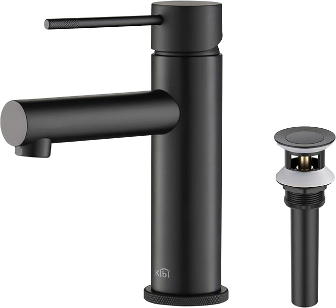 KIBI KBF1010 Solid Brass Single Handle Single Hole Circular X Faucet for Bathroom Sink with Pop Up Drain | High Arc Faucet Spout | Durable Matte Black Finish | Corrosion and Rust Resistant