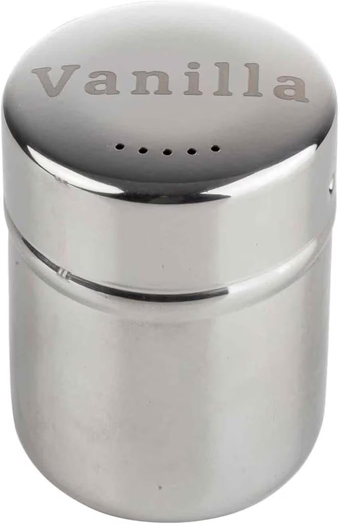 TableCraft 11053 Shaker, 6 oz., "Vanilla" Imprint, Dishwasher Safe, Stainless Steel