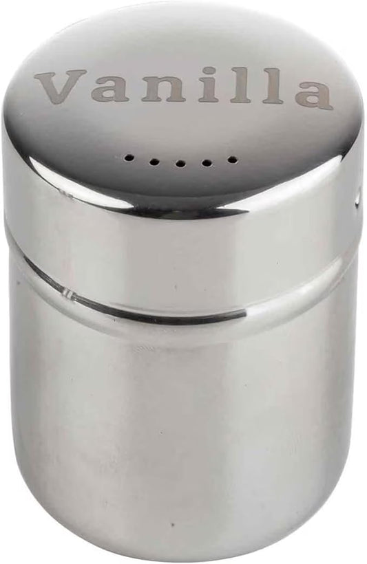 TableCraft 11053 Shaker, 6 oz., "Vanilla" Imprint, Dishwasher Safe, Stainless Steel