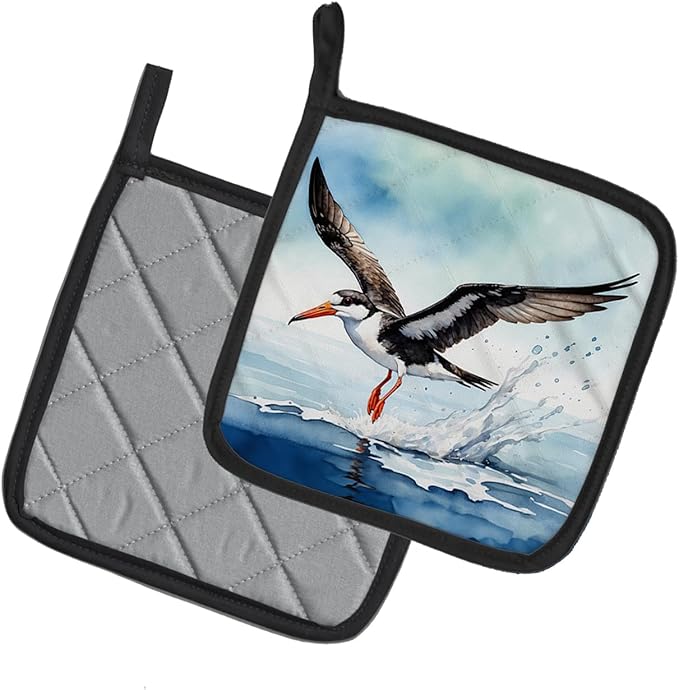 Caroline's Treasures Black Skimmer Pair of Pot Holders Kitchen Heat Resistant Pot Holders Sets Oven Hot Pads for Cooking Baking BBQ, 7 1/2 x 7 1/2