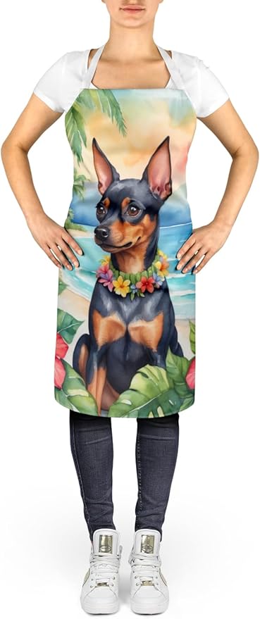 Caroline's Treasures Miniature Pinscher Luau Apron Cooking Kitchen Server Baking Crafts Gardening for Adult Women Men, Unisex, Large, Multicolor