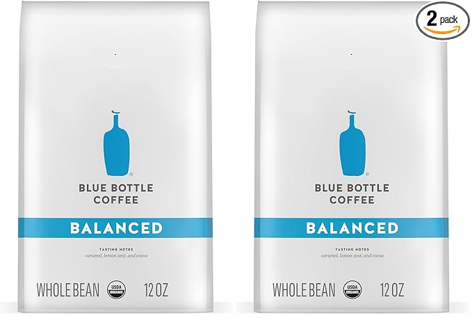 Blue Bottle Whole Bean Organic Coffee, Balanced, Medium Roast, 12 Ounce bag (Pack of 2)