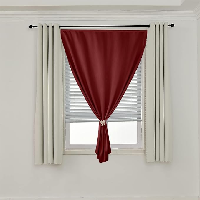 AJAZZ 100% Blackout Self Adhesive Curtains Small Window Short Temporary Blackout Curtains Easy to Install Used for Bedroom Kitchen Window Cover (Burgundy, 35" W x 54" L) 1 Panel