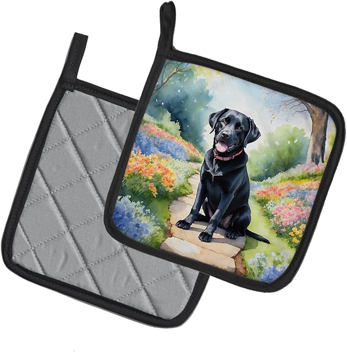 Caroline's Treasures Labrador Retriever Spring Path Pair of Pot Holders Kitchen Heat Resistant Pot Holders Sets Oven Hot Pads for Cooking Baking BBQ, 7 1/2 x 7 1/2