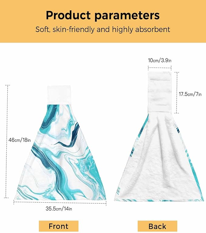 Alandar Home Kitchen Tie Towel Set of 1, Abstract Blue Gradient Marble Absorbent Soft Hand Towels for Bathroom Hanging Towels, Ombre Water Ripple Fast Drying Cleaning Cloth with Loop