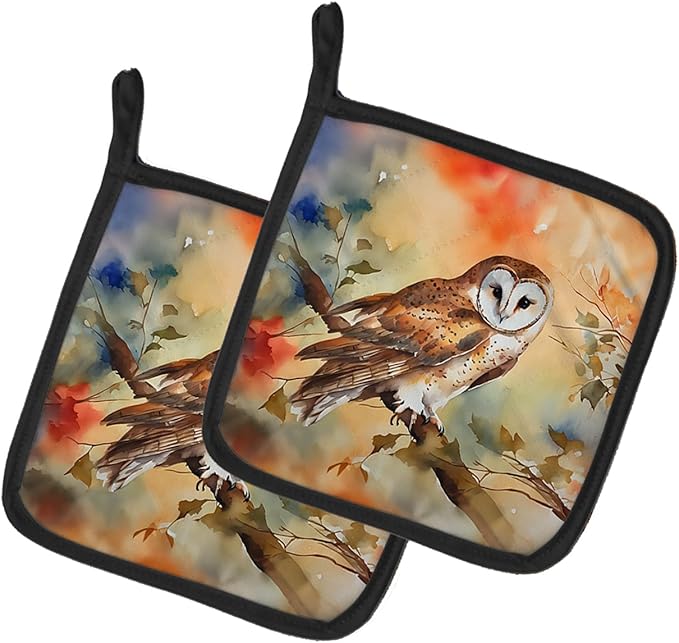 Caroline's Treasures Barn Owl Pair of Pot Holders Kitchen Heat Resistant Pot Holders Sets Oven Hot Pads for Cooking Baking BBQ, 7 1/2 x 7 1/2