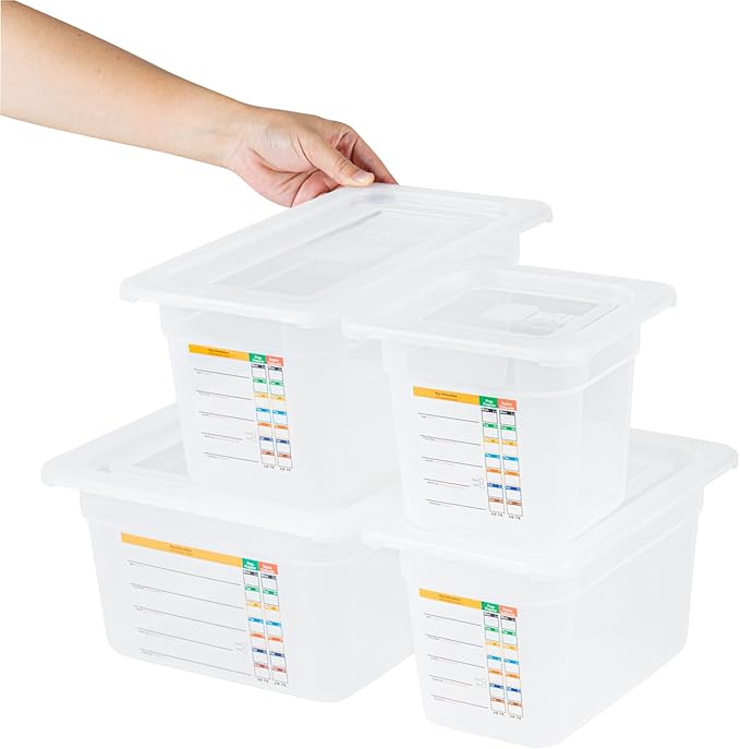 Restaurantware Food Storage Containers 4-Piece with Labels Airtight Seal Food Storage Lids Microwave-Safe Polypropylene Container Translucent