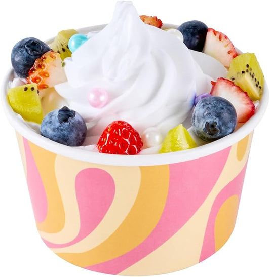 Coppetta 8 Ounce Dessert Cups, 200 Greaseproof Ice Cream Cups - Lids Sold Separately, For Hot And Cold Foods, Tropical Twist Paper Yogurt Bowls, Disposable, Sturdy - Restaurantware