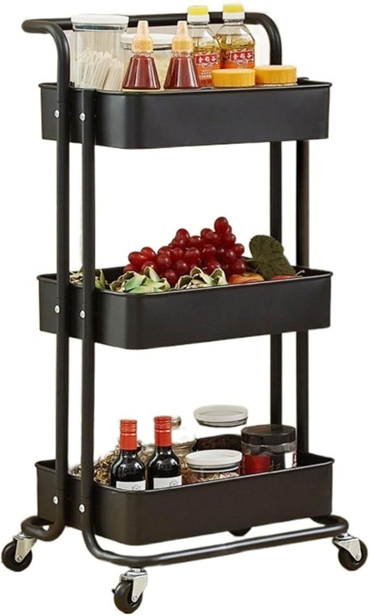 Kitchen Storage Rack Kitchen Storage Racks Parlor Bathroom Office Shelf Gadget Stainless Steel Holder Trolleys Food Clothes Sundry Organizer 3-Layer Storage Shelves (Color : Gold) (Black)