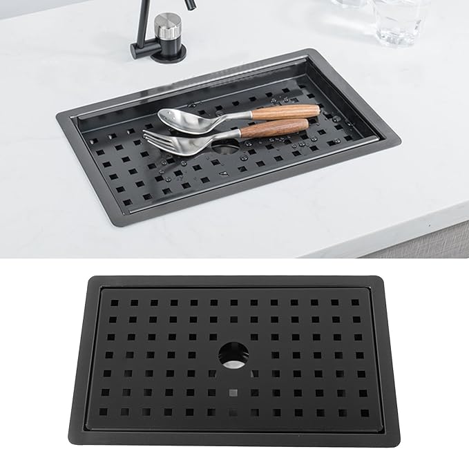 Small Stainless Steel Kitchen Sink with Water Drainage Tray, Black Workstation Basin for Countertop - Slip, Mesh Filtration, Ideal for Apartments and Bars (Black)