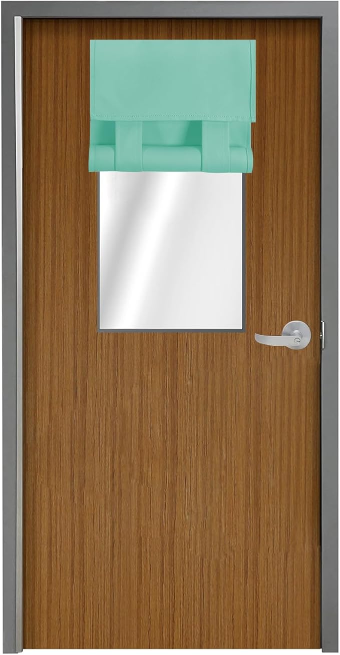 WdFour Classroom Door Window Cover,Blackout Shades for Classroom Windows and Doors，Privacy,Room Darkening Design Blocks Views, Classroom Window Cover Lockdown. 12W x 30L Inches, 1 Panel, Aqua.