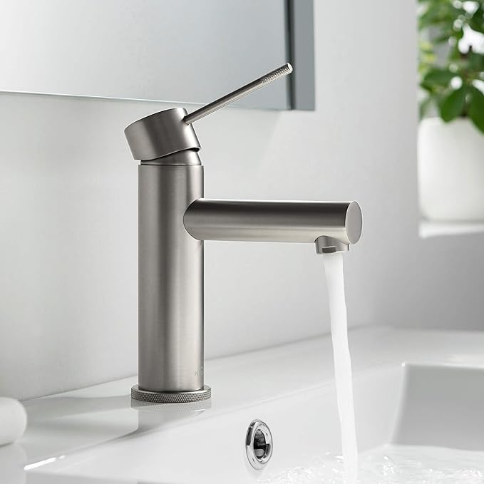KIBI KBF1010 Solid Brass Single Handle Bathroom Sink Faucet, Circular X Single Hole Bathroom Faucet with Pop Up Drain | High Arc Spout | Brushed Nickel | Corrosion and Rust Resistant