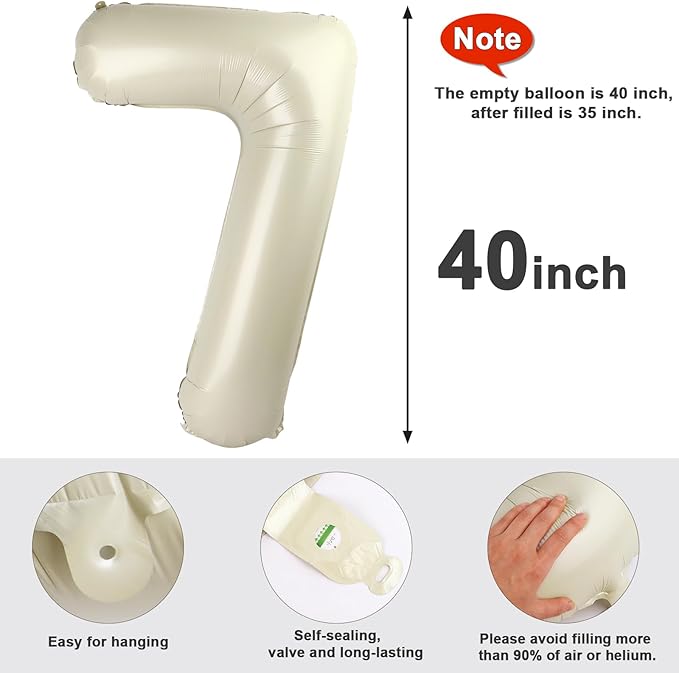 40 Inch Number 7 Balloon, Beige Seven Birthday Decor, 7 17 27 70 Year Old Balloon Number for Engagement, Wedding, Graduations