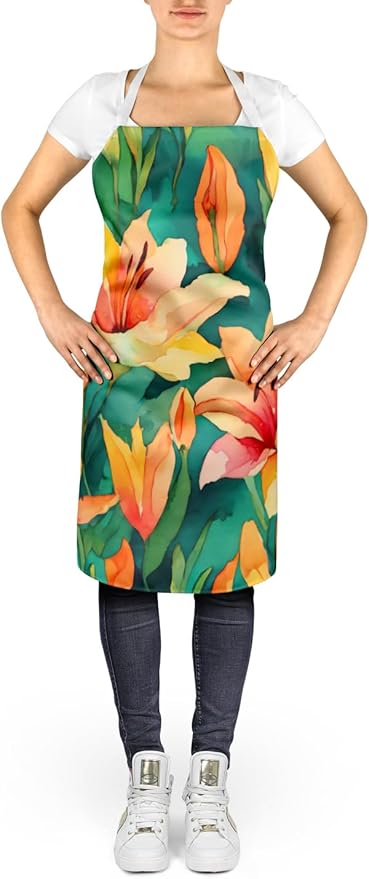 Caroline's Treasures Lilies in Watercolor Apron Cooking Kitchen Server Baking Crafts Gardening for Adult Women Men, Unisex, Large, Multicolor