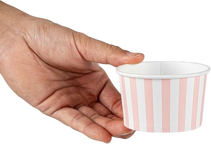 Coppetta 5-Ounce Dessert Cups, 200 Disposable Ice Cream Cups - Lids Sold Separately, Striped, Pink And White Paper FroYo Bowls, For Hot And Cold Foods, Perfect For Gelato Or Mousse - Restaurantware