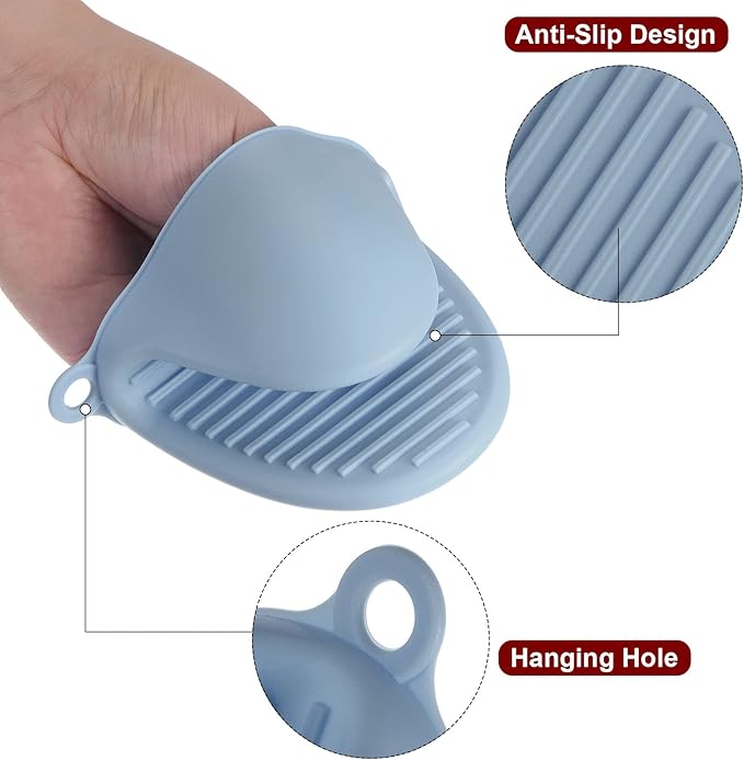 HARFINGTON 4pcs Thickened Mini Oven Gloves, Heat Resistant Silicone Oven Mitts Finger Pinch Grips Pot Holder for Kitchen, Cooking, Baking, BBQ Heat Resistant Gloves, Light Blue