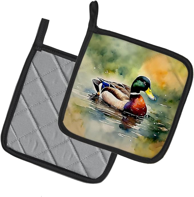 Caroline's Treasures Mallard Pair of Pot Holders Kitchen Heat Resistant Pot Holders Sets Oven Hot Pads for Cooking Baking BBQ, 7 1/2 x 7 1/2
