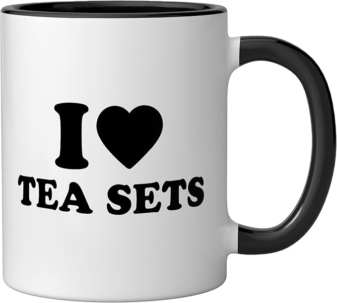 I Love Tea Sets Ceramic Mug, Black/White