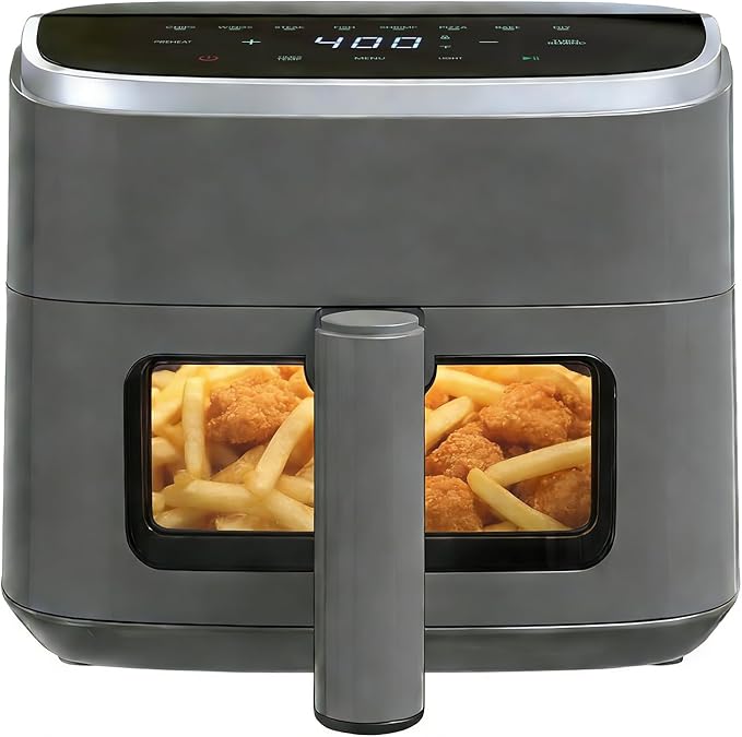 NEWBULIG Air Fryer，4QT Small AirFryer with Easy View Window and Interior Light, Digital Touchscreen with 8 Presets for Custom Cooking, Nonstick and Dishwasher Safe Basket, Grey