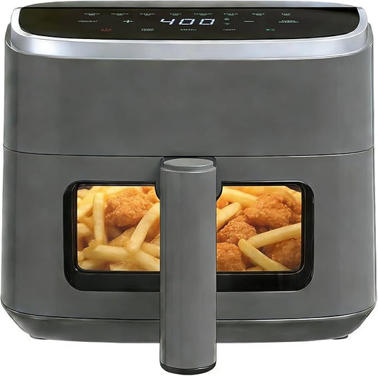 NEWBULIG Air Fryer，4QT Small AirFryer with Easy View Window and Interior Light, Digital Touchscreen with 8 Presets for Custom Cooking, Nonstick and Dishwasher Safe Basket, Grey