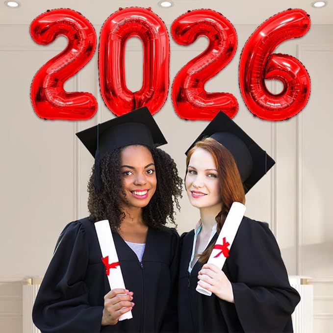 2026 Balloons 40 Inch 2026 Balloon Numbers Red for New Years Decorations New Years Balloons for Graduation Nye Decoration 20 26 Mylar Foil Number Balloon for Happy New Year Graduation Party Supplies