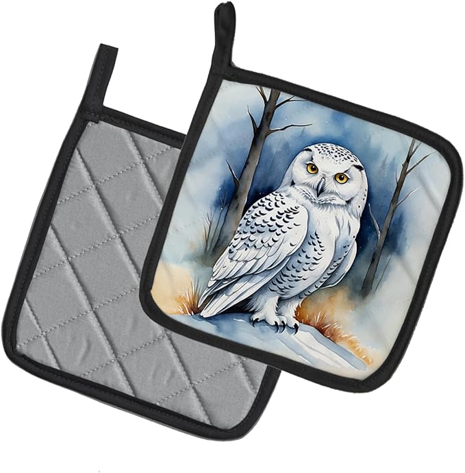 Caroline's Treasures Snowy Owl Pair of Pot Holders Kitchen Heat Resistant Pot Holders Sets Oven Hot Pads for Cooking Baking BBQ, 7 1/2 x 7 1/2