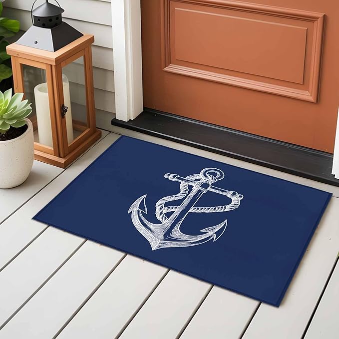 Area Rug 2x3ft, Marine Theme Anchor String Sketch Washable Rugs for Living Room Bedroom, Watercolor Nautical Theme Soft Non-Slip Area Rugs Rectangle Floor Carpet for Dining Room