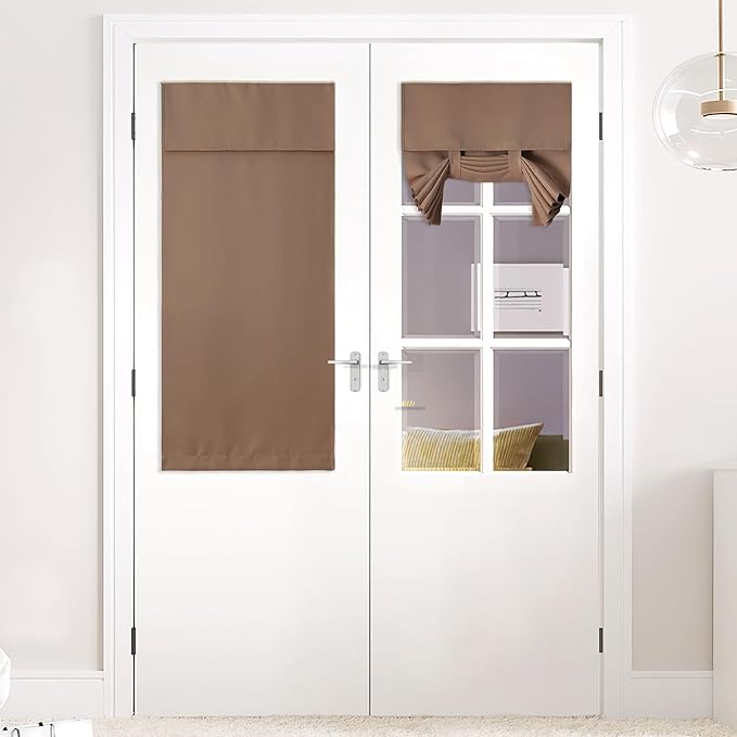 NICETOWN French Door Cover, W30 x L40 inch Long Room Darkening Tricia Window Curtains for Patio French Front Door Tie up Shade for Sightseeing, 1 Panel, Cappuccino